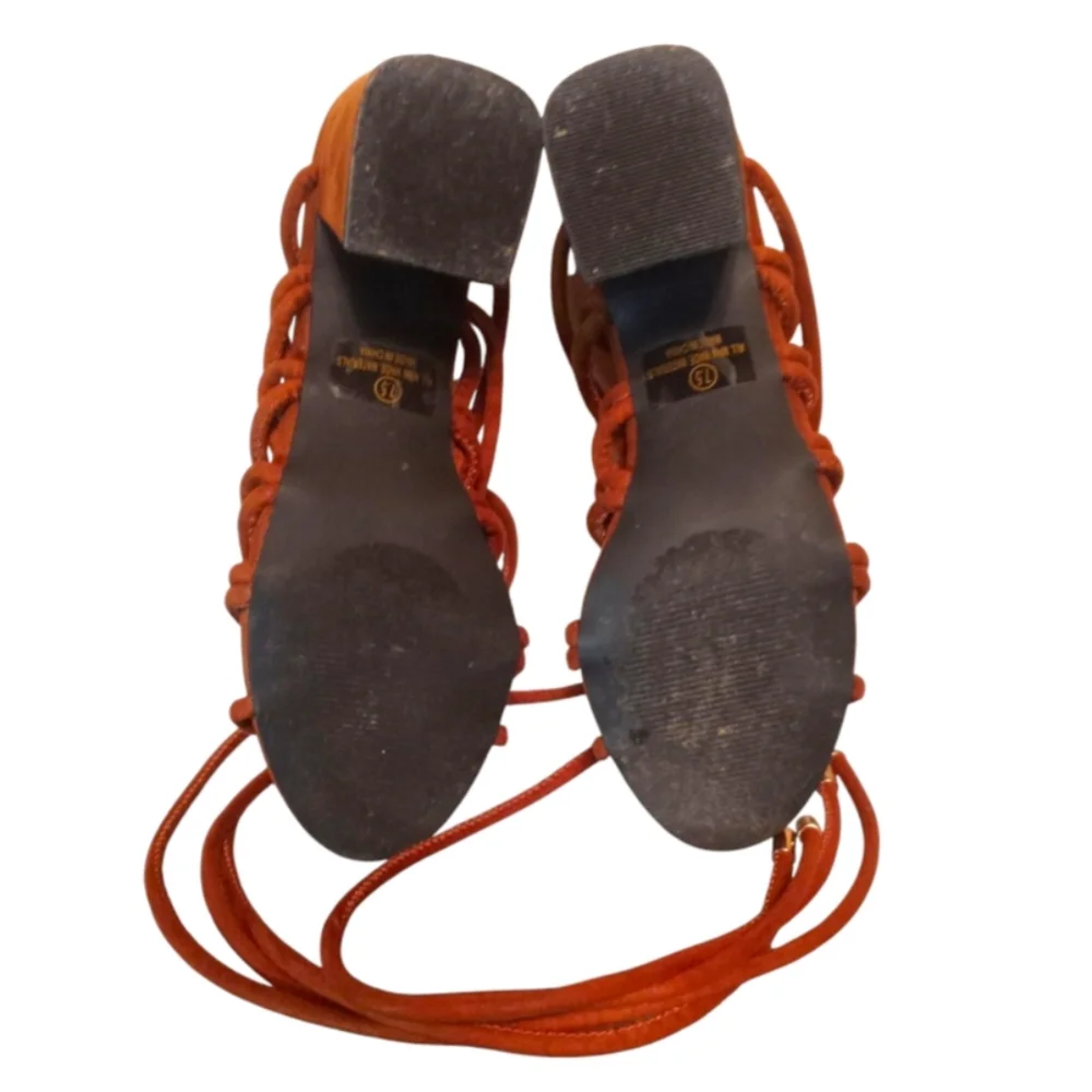 Suede Gladiator Sandals Open-Toe Lace-up Strappy Brown Shoes Women Size 7.5 - Picture 10 of 12